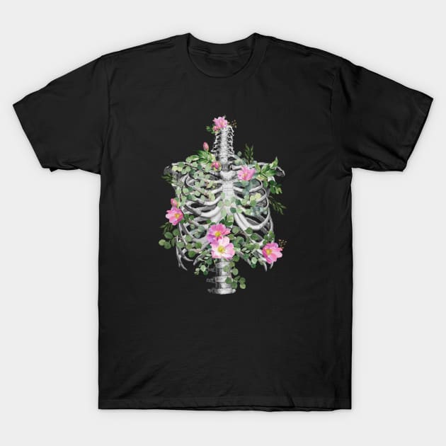 Rib Cage Floral 5 T-Shirt by Collagedream